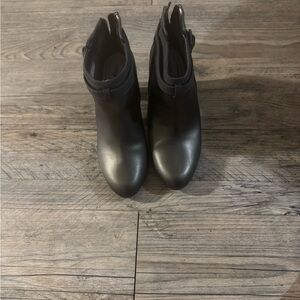 Women's Black Leather Ankle Booties with Side Zip